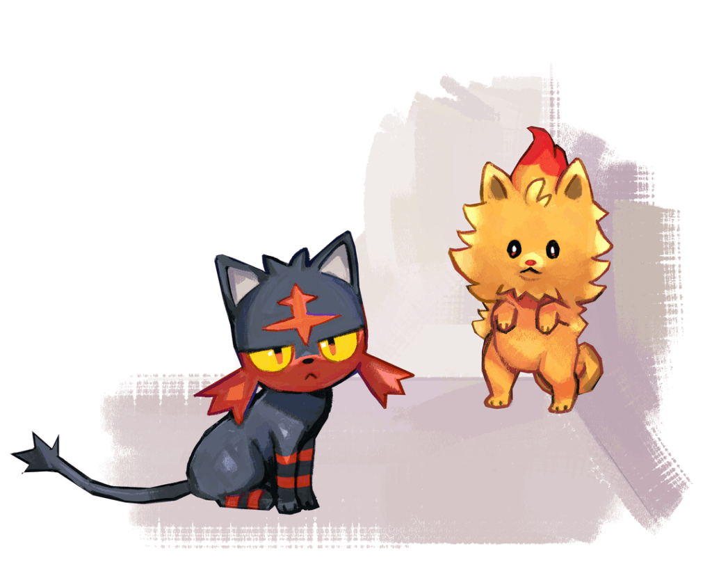 I commissioned Litten and Pombon as my pets based on irl shenanigans