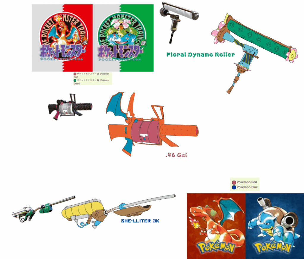 If splatfests had their own weapons: Pokemon Red vs Green/Blue