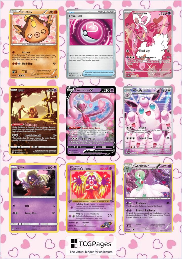 What other cards could I add to this page to fit the heart/kissing vibe, so I can replace some of the Jynxs?