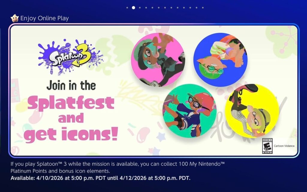 Four additional NSO icons will be available to those who play a match during the upcoming Splatoon 3 Spring Fest! Icon frames for the three Splatfest teams are also now available.