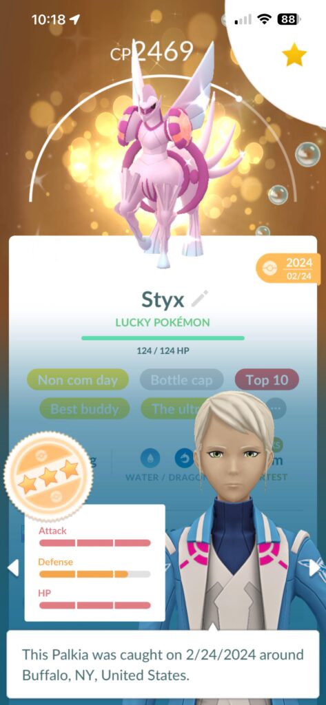 If I best buddy this palkia will it’s combat power go over 2500?