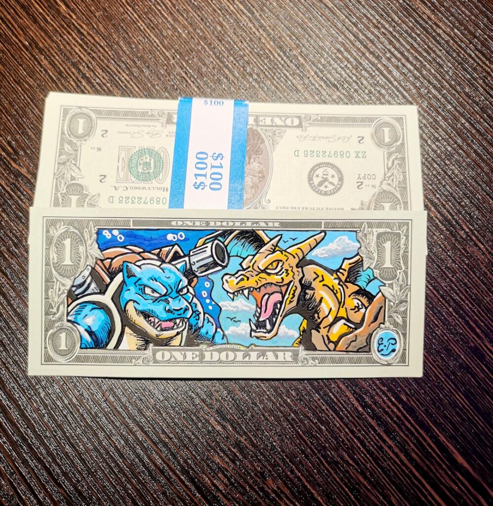 Turned a $1 bill into a Pokémon battle 🔥 [OC]