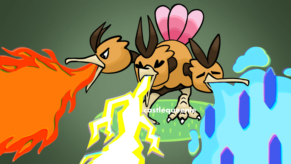 My dodrio (named Jim, Jam, and Jom) using Tri-Attack