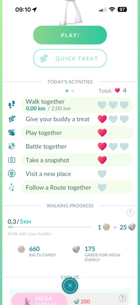 I’m getting Gardevoir Mega Energy instead of Gallade while walking my buddy