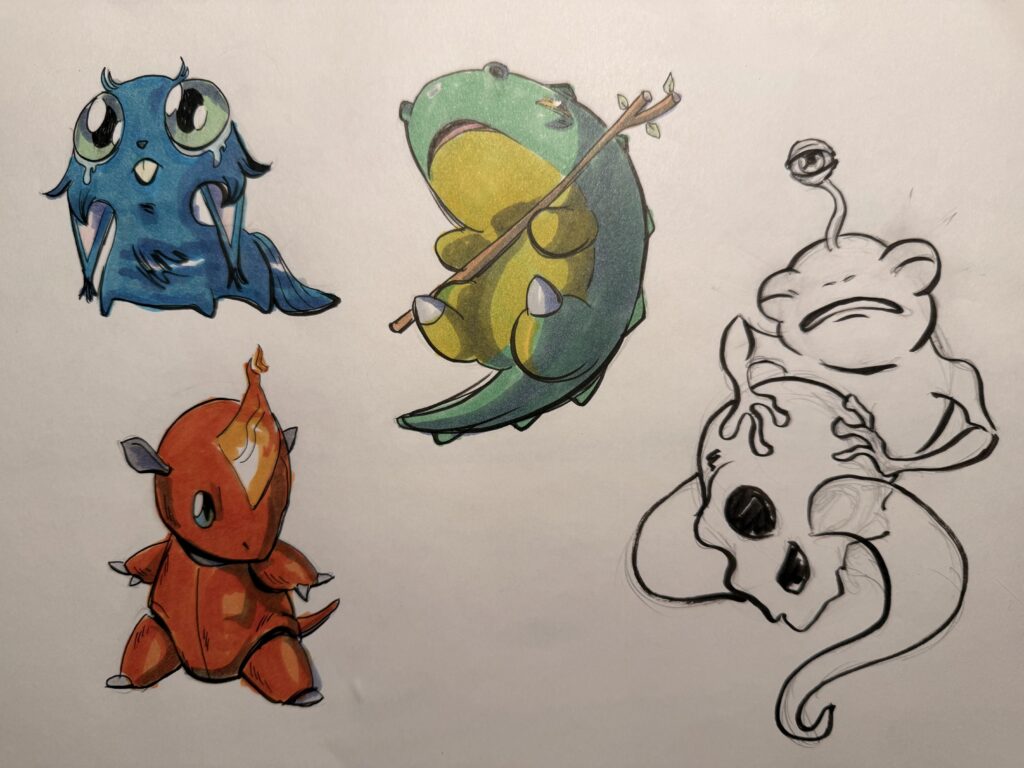 My original Starters + random fakemon idea