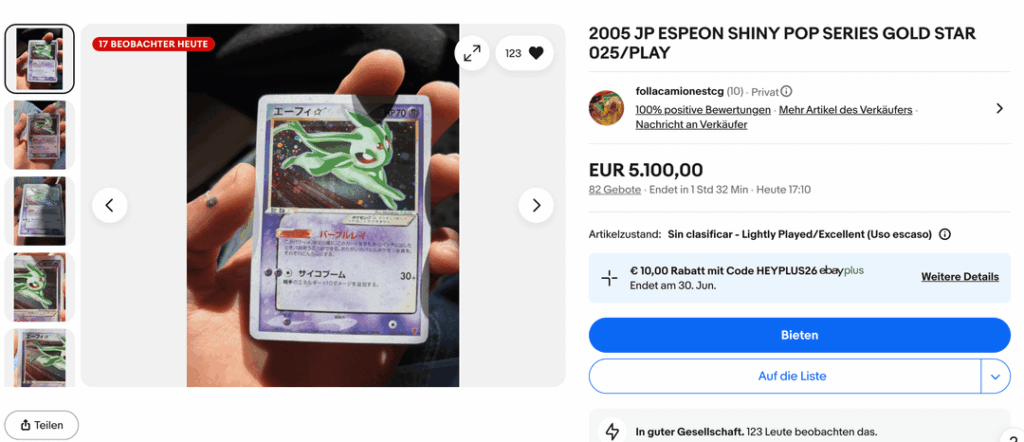 Counterfeit Espeon Gold Star Play Promo about to be sold for more than 5000€