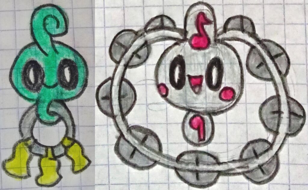 Belleri: El Pokémon Cascabel Tipo: Sonido/Hada + Tambelín: El Pokémon Pandero Tipo: Sonido/Hada