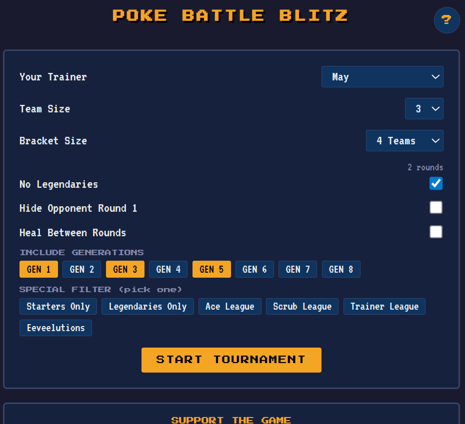 Randomized tournament style pokemon game