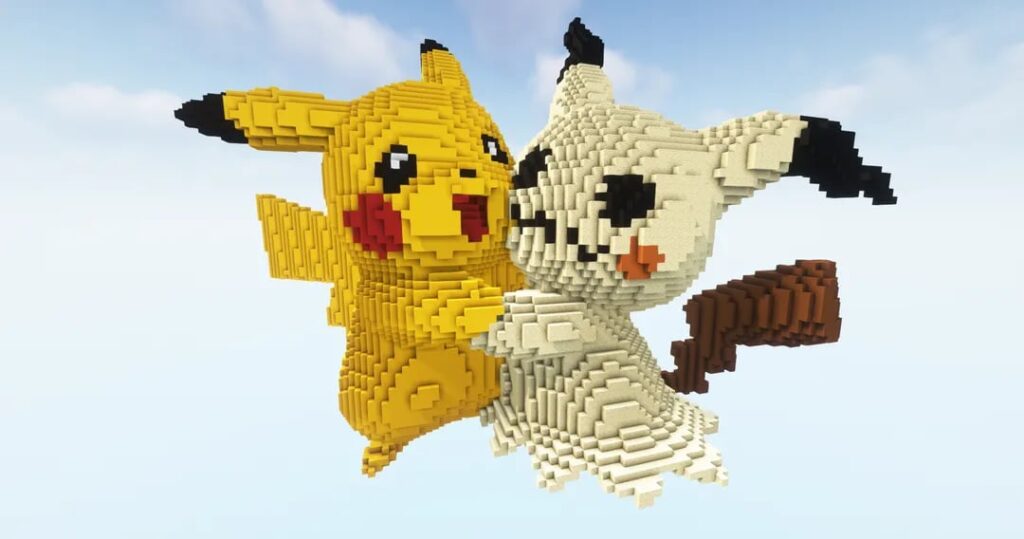 My Minecraft Pikachu & Mimikyu statues are finally finished! [OC]