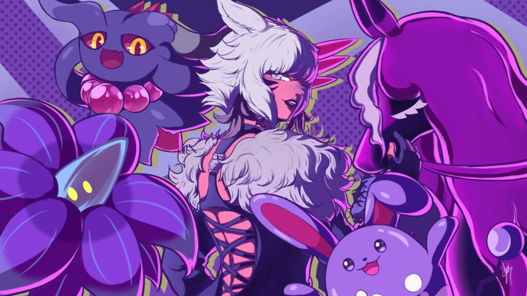 [OC] One of my favorite characters with her team that I recently drew ^^