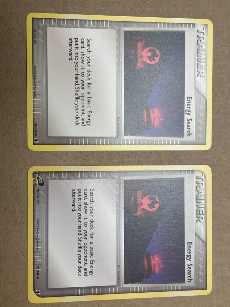 Apparently both these cards are from the same set ? Ruby & Sapphire. Why does one have the “e” logo on bottom right but the other one does not?