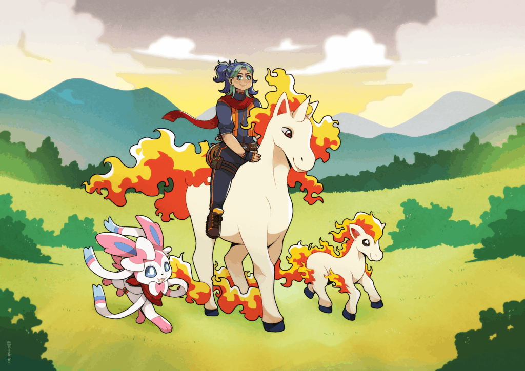 [OC] Riley and their pokemon partners 🔥✨