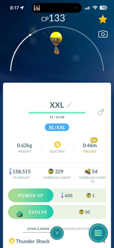 Does evolving an XXL pokemon effect the points for a showcase?