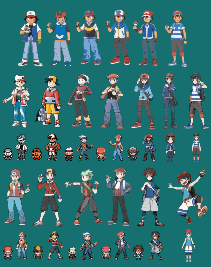 player artwork vs game sprite 1 and 2 plus ash