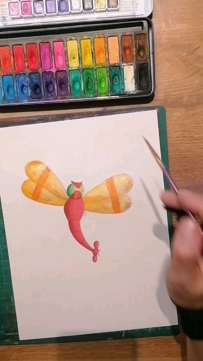 Yanma flying over a pond somewhere in the johto-region, maybe near lake of rage or somekind, Pokedex251-Project, gotta paint 'em all, aquarell + acryl