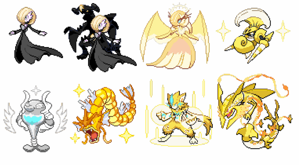 I tried recoloring some Pokémon sprites and I think it turned out pretty neat.