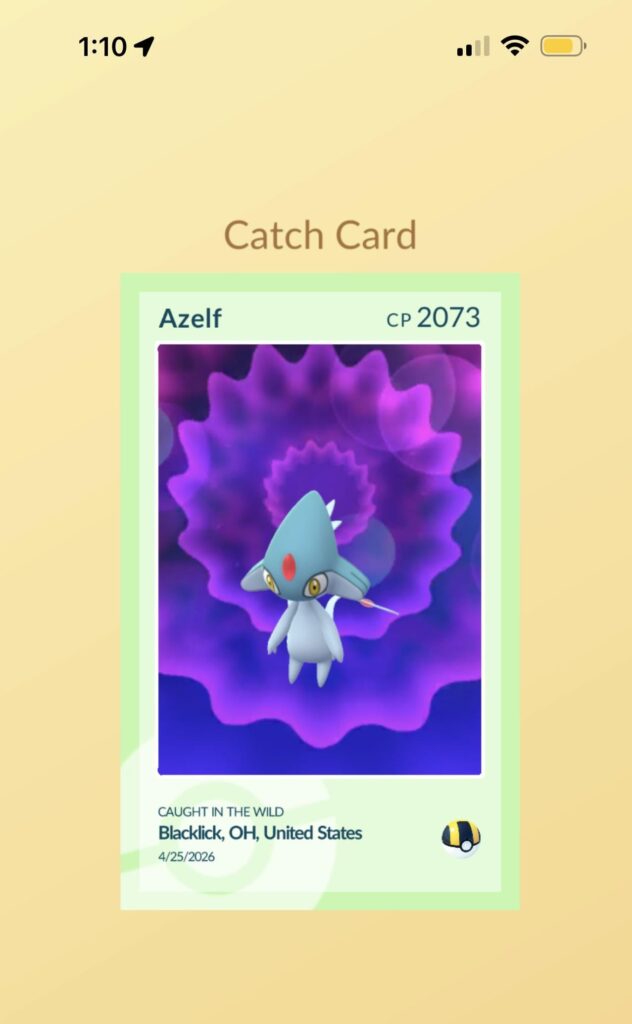Went 0/20 for shiny Gigantamax today, but then a wild Azelf spawned a few houses down from mine. My luck went to the wrong place 😭