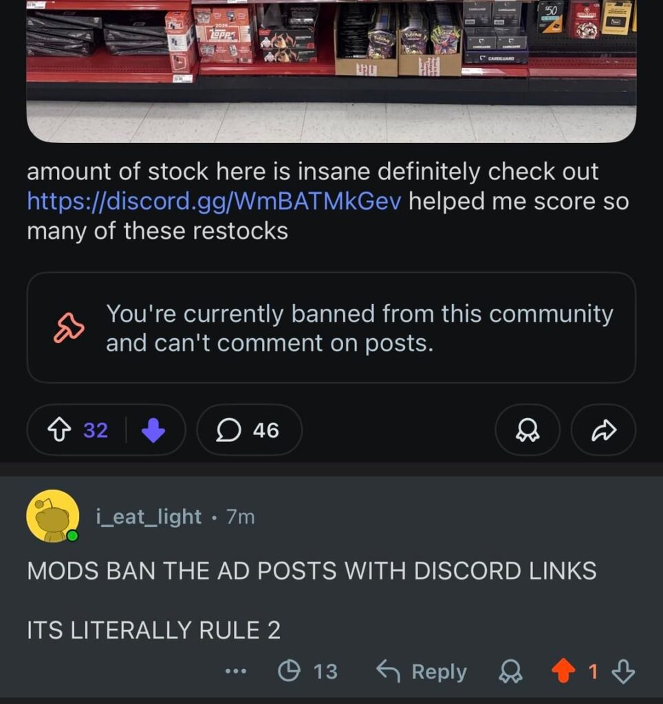 I have joined the elite community of people banned from r/PokemonTCGCollectors for asking the mods to enforce their rules