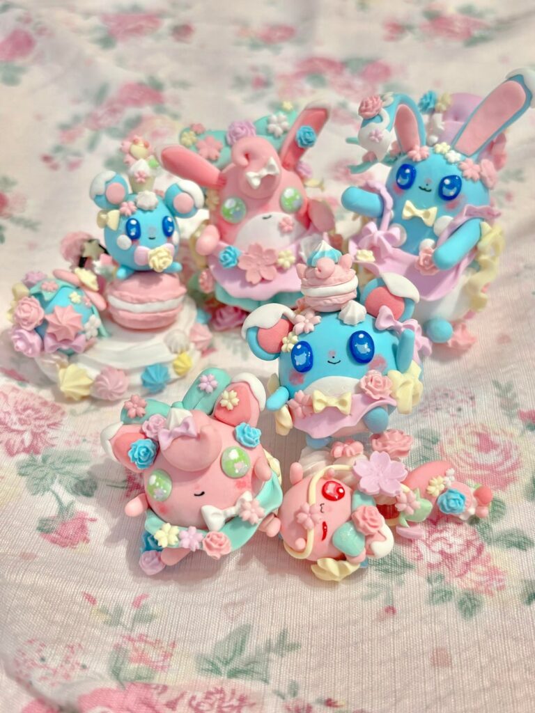 I made clay figurines of marill- jigglypuff line with easter theme.