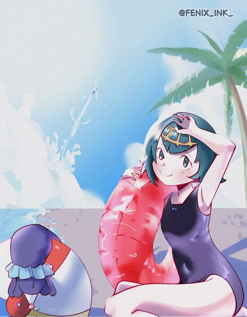 Hi, I made a drawing of Lana at the beach (●'◡'●)