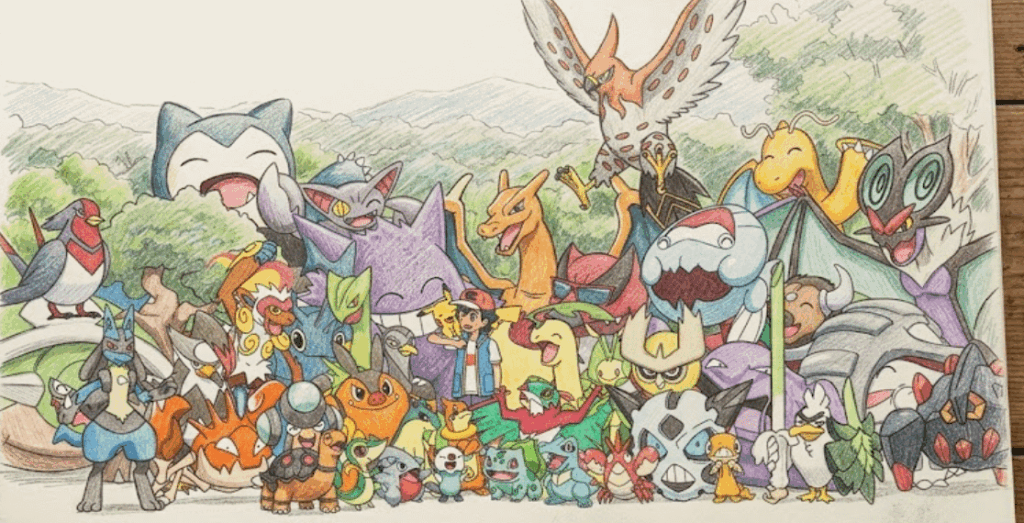 Rate my sketch of Ash's all pokemon.