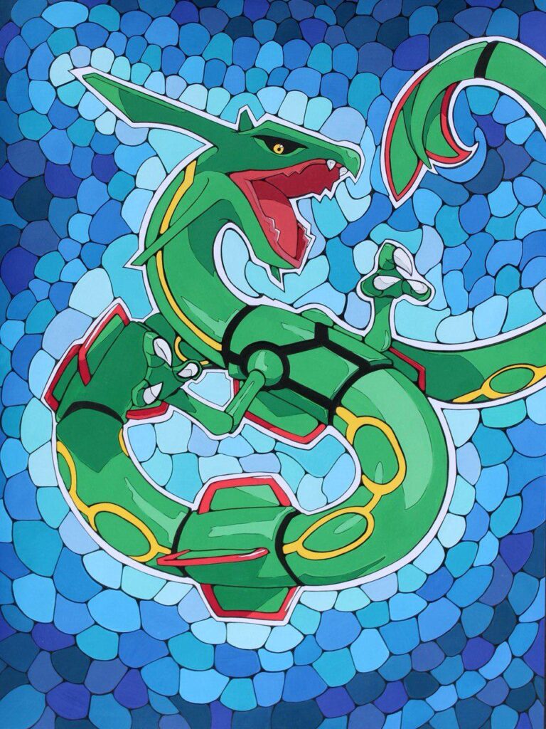 OC Rayquaza with hand-drawn mosaic background