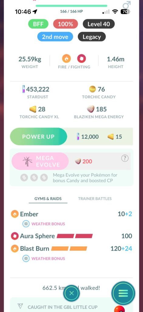 Blaziken 660kms walked and can't mega