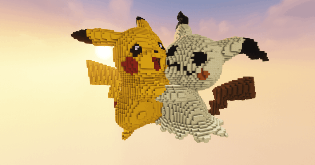 My 3D Pikachu & Mimikyu statues built in Minecraft! [OC]