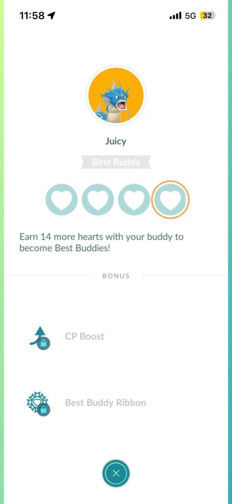 Does anyone know the amount of CP boost you‘ll get from best buddy? My gyarados is 2635cp