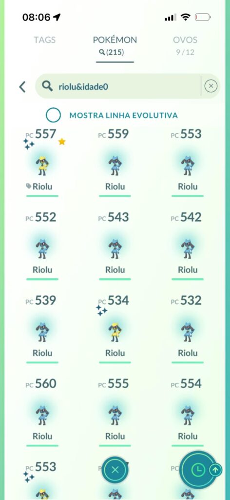 Choquei 215 ovos de Riolu e não consegui nenhum shundo nem 100%. Dos 20 brilhantes, só um veio 98%