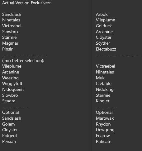 Kanto version exclusives