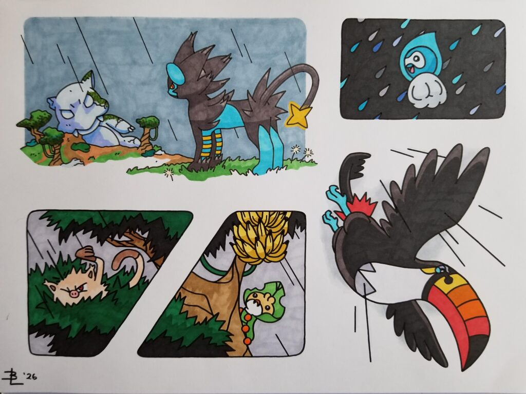 I drew some Pokemon you might find at the edge of a jungle