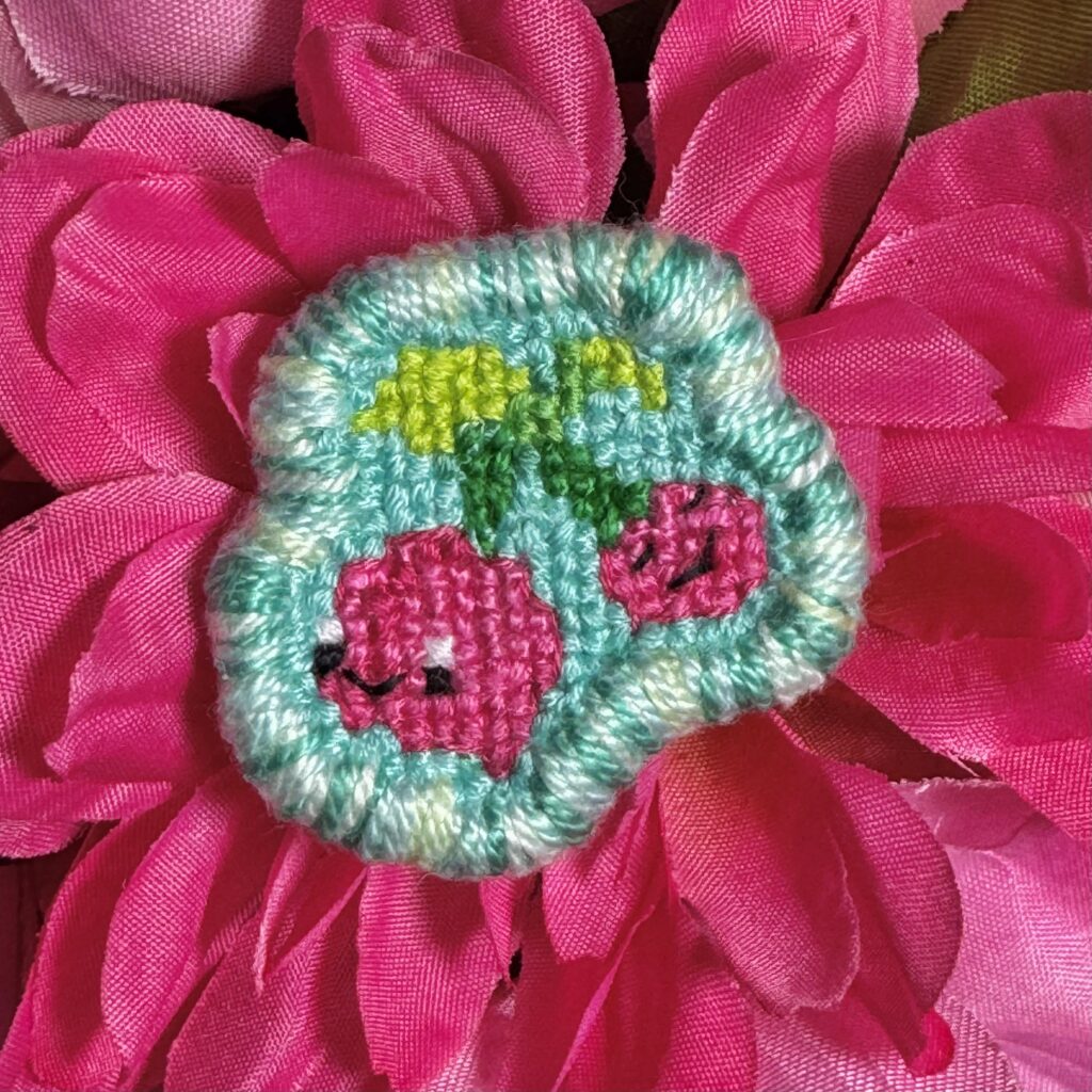 (OC) Cross stitched Cherubi patch! 🍒🌸