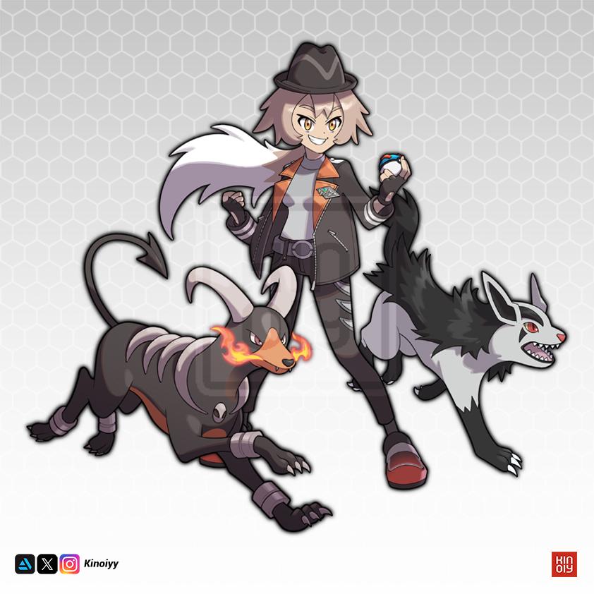 [OC] Finished commission, Trainer & Her Houndoom & Mightyena!