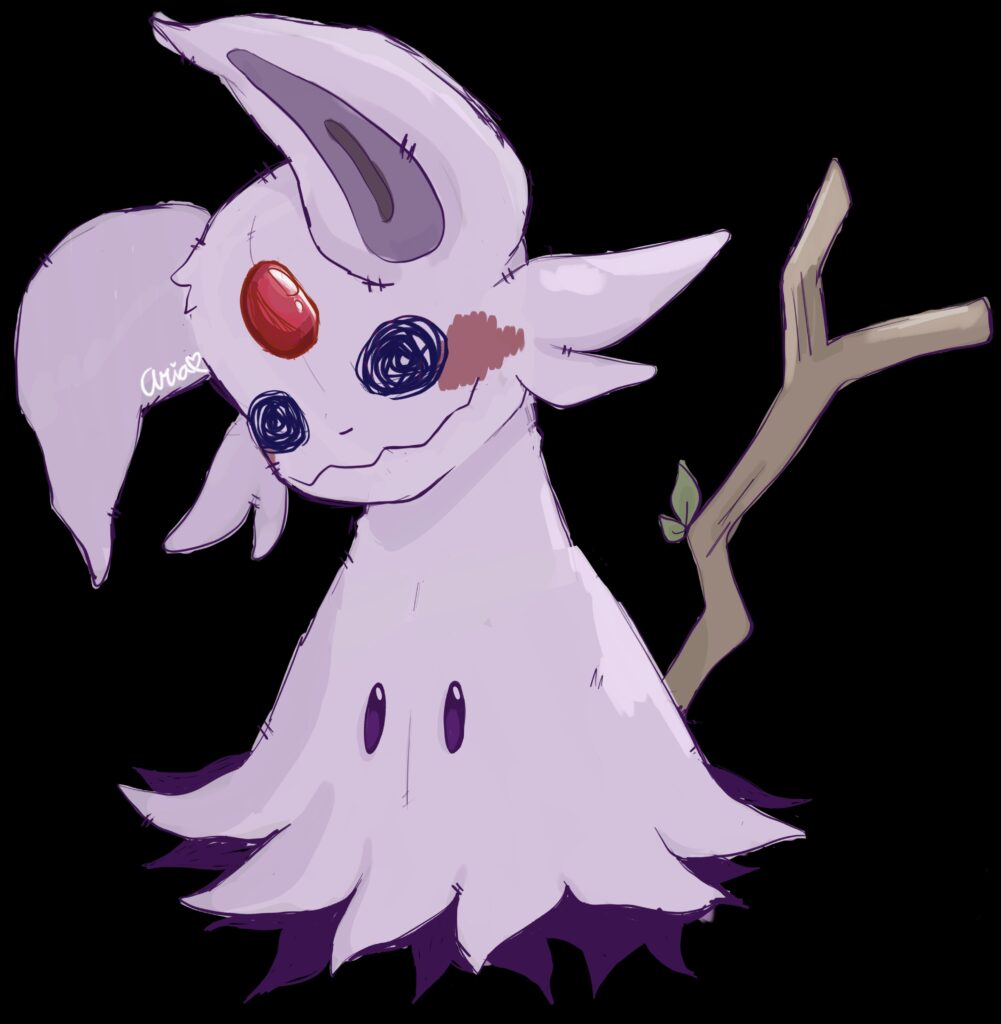 I drew mimikyu as espeon this time! (Ignore the 20 foot long forehead…)