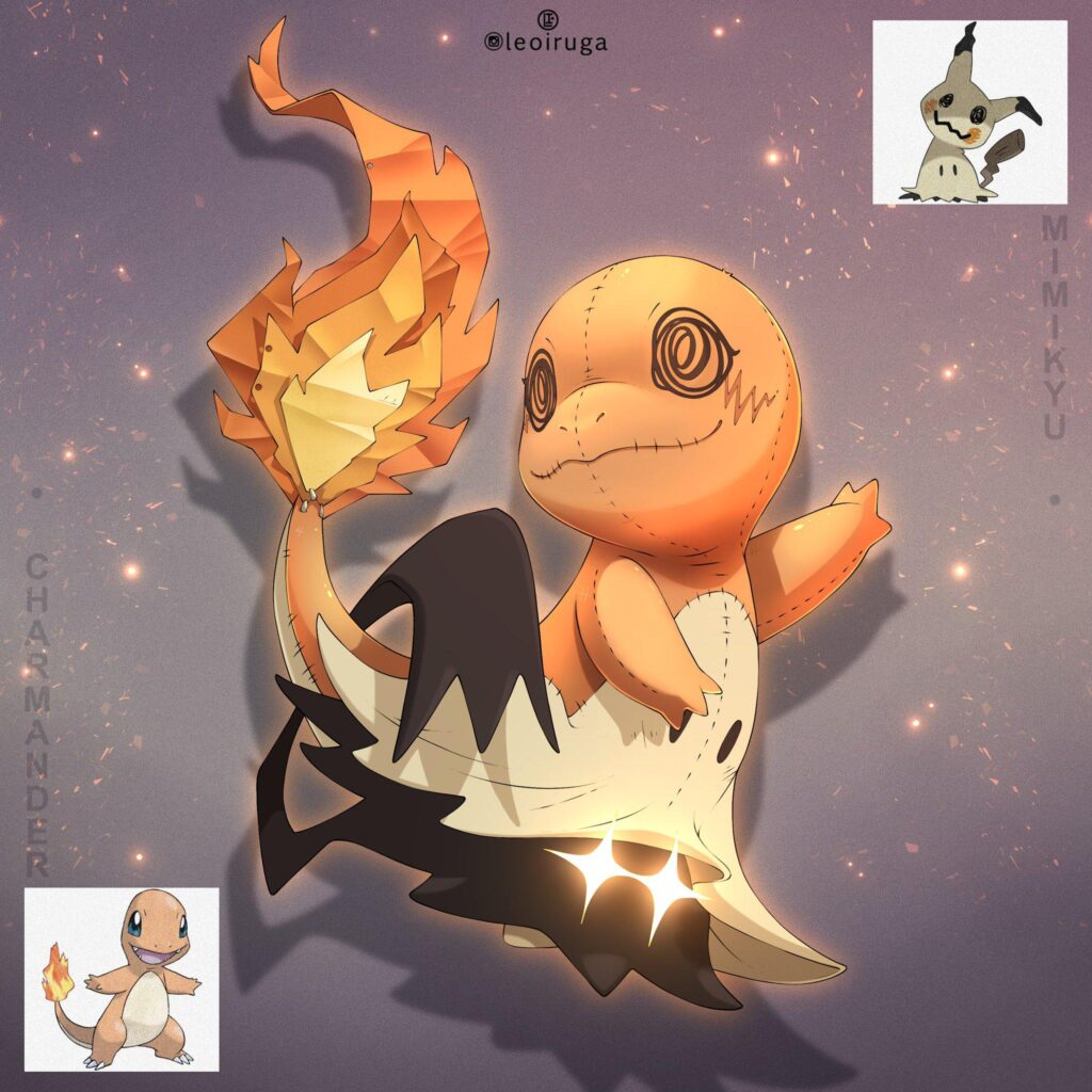 Charmander and Mimikyu Fusion 🔥👻✨ (by @leoiruga)
