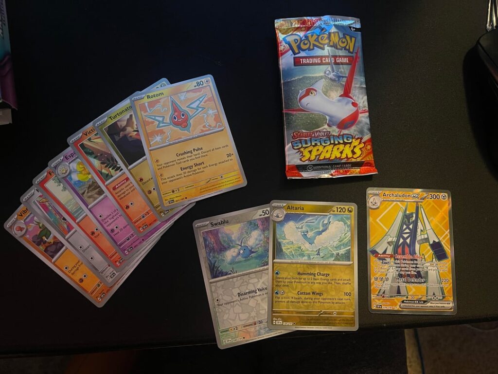 Nothing major, but the reverse holo Swablu followed by the reverse holo Altaria leading to the Archaludon Ex was pretty neat! (Surging Sparks)