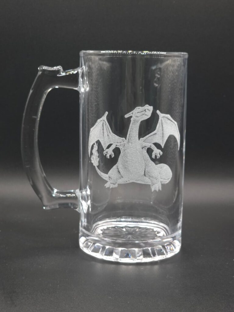 [OC] Engraved Charizard onto a glass mug 🔥 how’d I do?