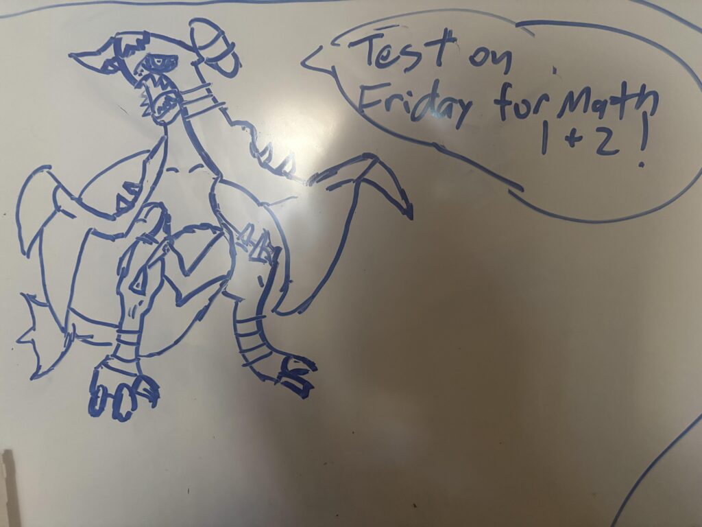 Doodling this for my students with garchomp reminding them about the test is basically the same feeling I have from facing Cynthia's garchomp in Pokémon Diamond as a kid (Still working on my doodling skills)