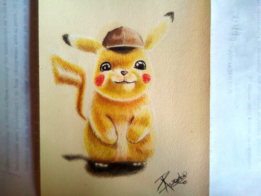 DRAWING DETECTIVE PIKACHU WITH COLORED PENCILS