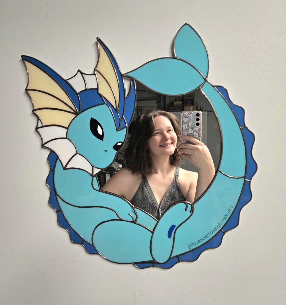 I made a stained glass Vaporeon mirror!