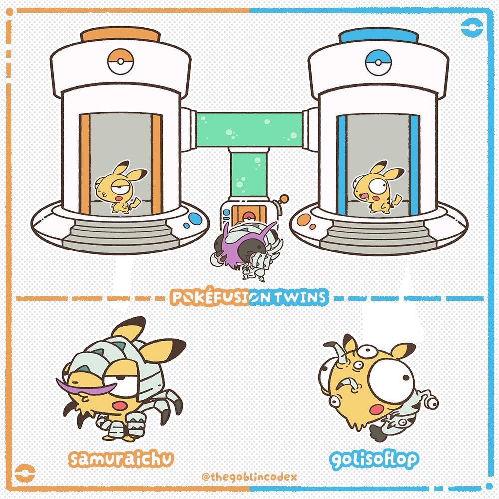(OC) PokéFusion Twins RESULTS: Pikachu + Golisopod fusion!