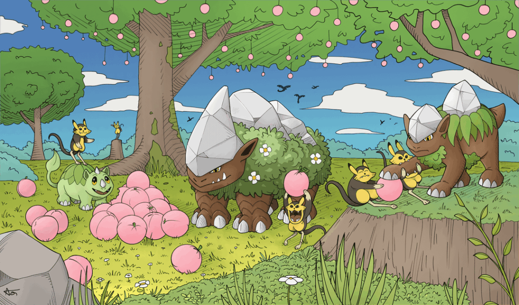 Here is the evolutionary line of Rinodino, the Leaf Rhyno fakémon!