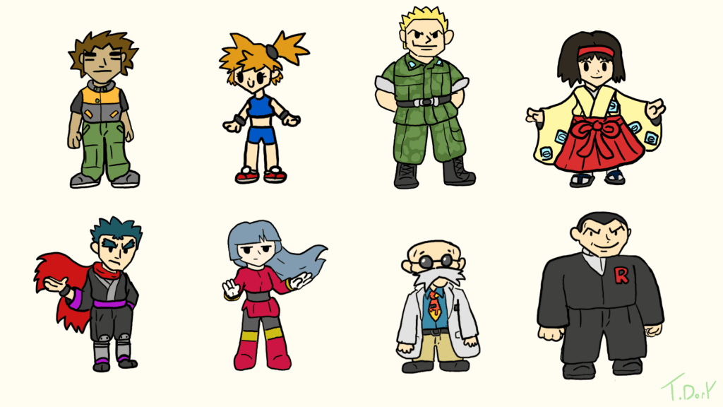The gen 1 gym leaders drawn poorly by me :) (oc)