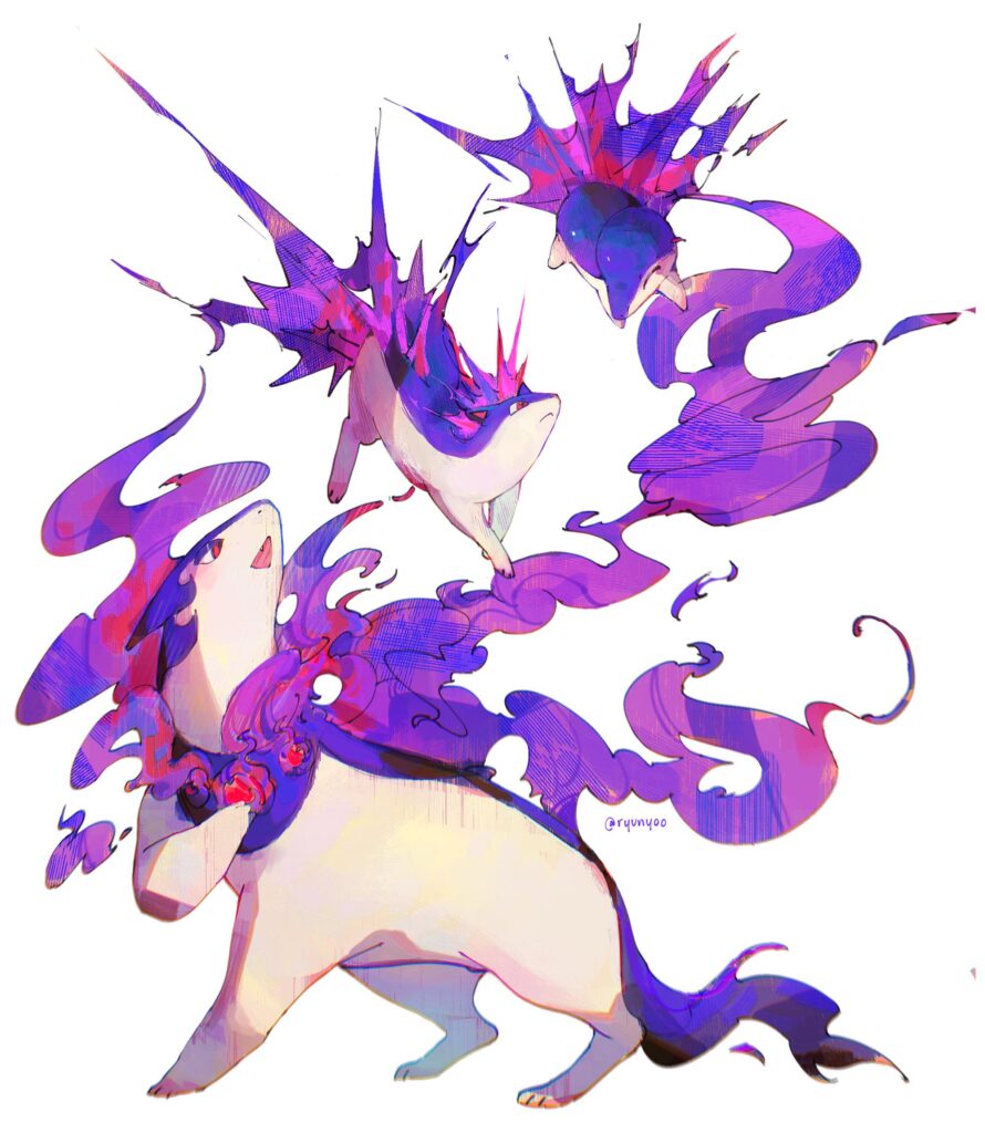 [OC] my small redesign of hisuian typhlosion line 💜❤️‍🔥