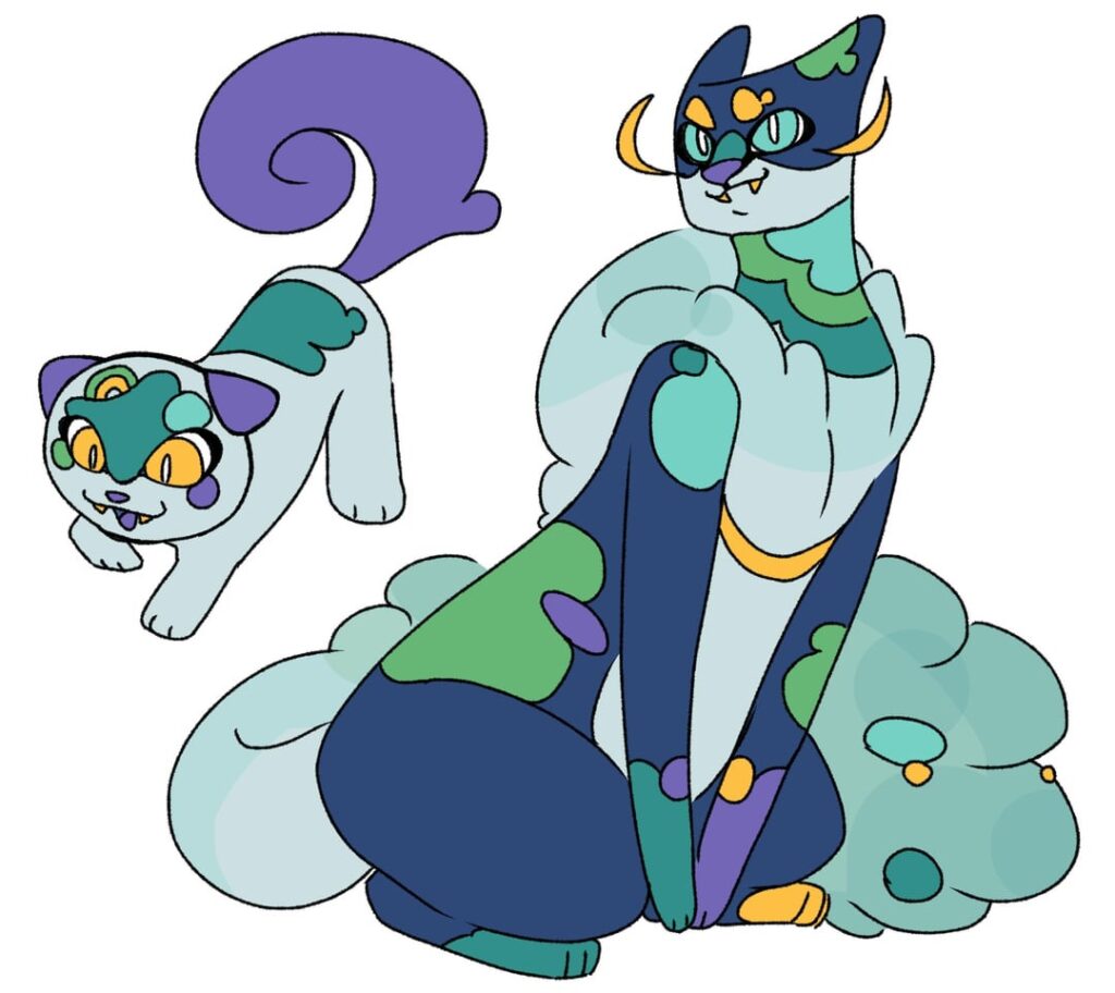 Fungeow and Leospore, the moldy clouded leopard pokemon!