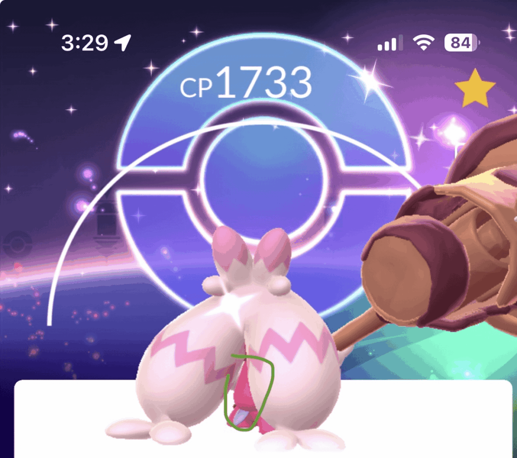 Shiny Tinkaton's model is not shiny on the back of the "skirt" for some reason (circled bit should be copper as well)