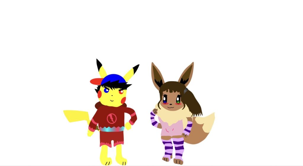 My first pikachu and eevee fanart