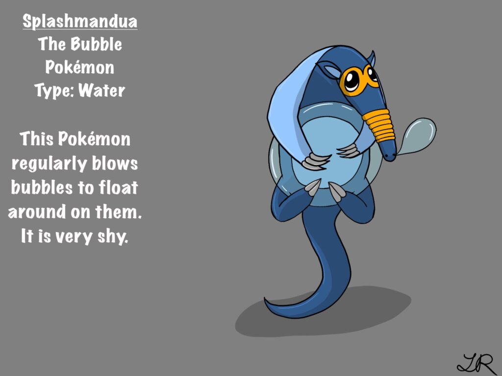 My first try on a water starter for my (potential) region. Meet Splashmandua!