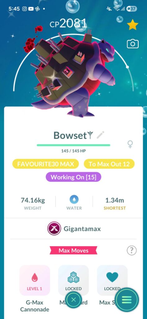 Got a Shiny Female Blastoise 1st raid